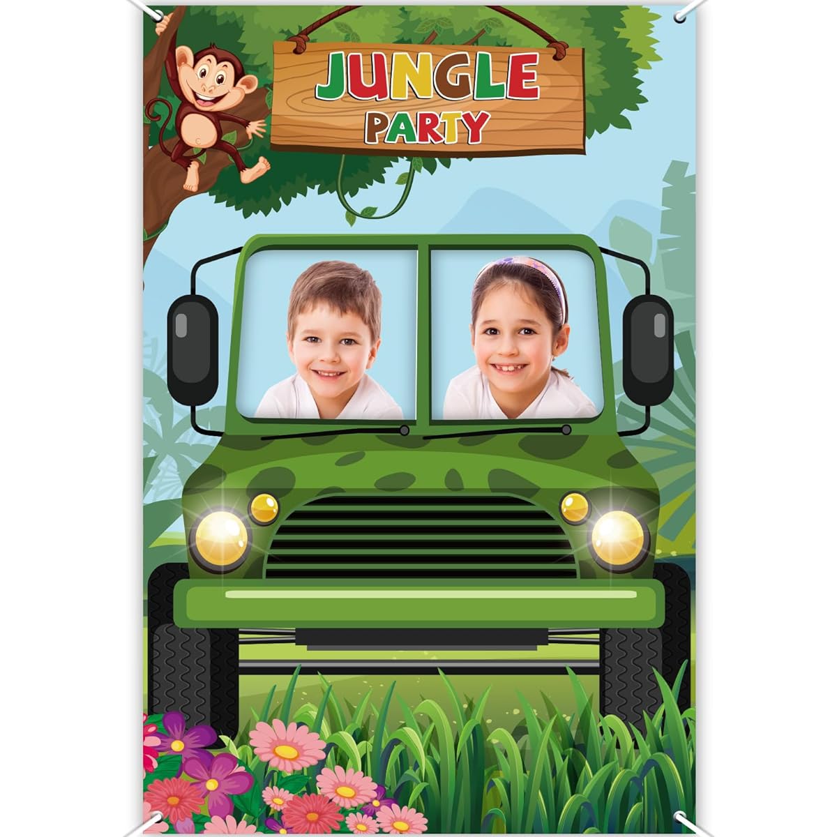 Jungle Safari Photo Prop Backdrop Party Decorations Jungle Adventure Party Supplies Large Fabric Safari Photo Booth Selfie Frame Backdrop Summer Birthday Party Favors 59 x 39.4 Inch