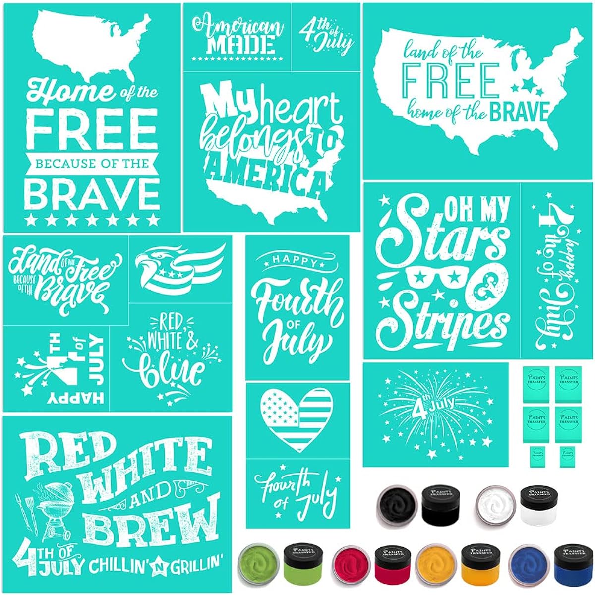 PAINTS Transfer Chalk Stencil Independence Day Silk Screen Stencil Self Adhesive Washable Reusable 8.5x11 Inch