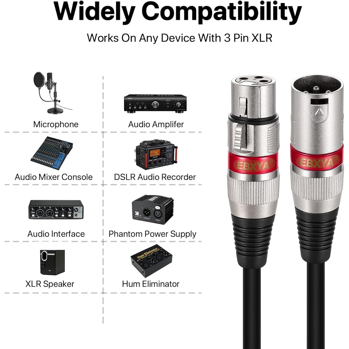EBXYA XLR Cable 25ft 6 Pack XLR Male to Female 3 Pin Balanced Microphone Cable