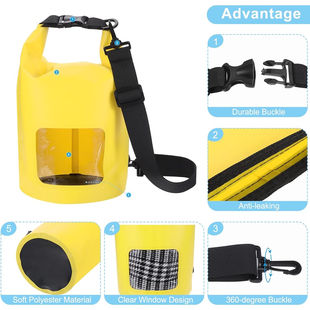 PATIKIL Floating Waterproof Dry Bag 5L Outdoor Float Dry Bag Roll Backpack with Clear Window for Boating Kayaking Hiking Camping Yellow