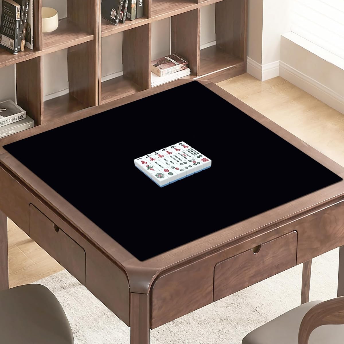 Black Mahjong Table Game Mat, Anti-Slip Mahjong Mat Game Table Cover Mat for Mahjong Board Poker Game, Noise Reduction Mahjong Play Mat, 31.4 x 31.4 Inch