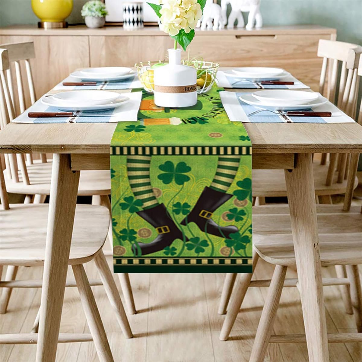 ARTSHOWING St. Patrick's Day Table Runner Party Supplies Fabric Decorations for Wedding Birthday Baby Shower Shamrock Traditional Buffalo Latisse Backdrop 14x72inch ARTSHOWCXC20181229-SCRY01081ZQDCASG