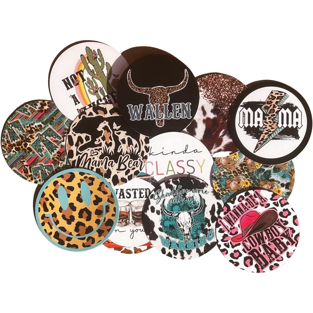 Freshie Western Cardstock Cutouts 3" Freshies Random Mix | 12 Pieces | Scented Aroma Beads Baked Car Freshie Design Cow Drip Beer Smiley Mama Bull Skull