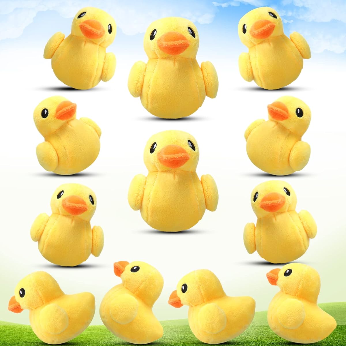 Skylety Yellow Duck Plush Toy Set, Set of 12, 4 Inch, for Kids, Room Decor, Theme Parties, Baby Shower