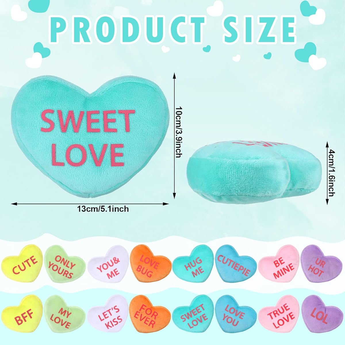 Kathfly 16pcs Plush Conversation Heart Valentine's Day Conversation Heart Pillow Stuffed Sweetheart Candy Heart Decoration Candy Stuffed Toy Valentine's Day Party Home Toy