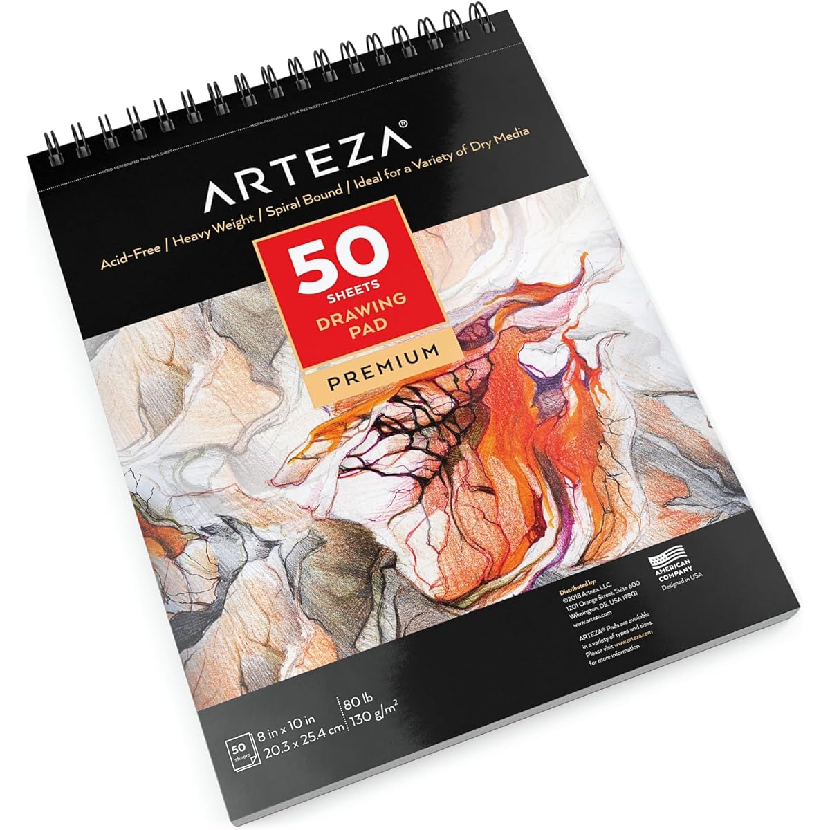 ARTEZA Drawing Pad 8 x 10 Inch, 1 Pack 50 Page Spiral Bound Sketch Pad with Durable 80lb Paper Pad, Art Supplies for Students & Adults