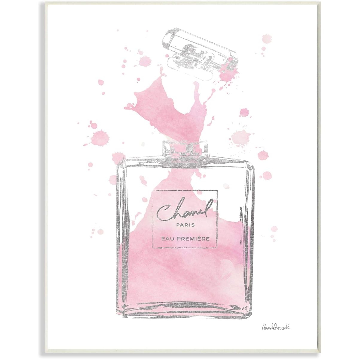 Stupell Industries Fashioner Pink Silver Perfume Watercolor, Designed by Artist Amanda Greenwood, 10 x 15, Wood Plaque