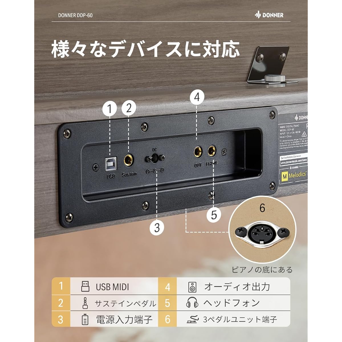 Donner Digital Piano 88 Keys Wooden Touch MIDI Compatible 3 Pedal Stand with Adapter Beginners Children Adults Compact Japanese Instruction Manual DDP-60 Gray