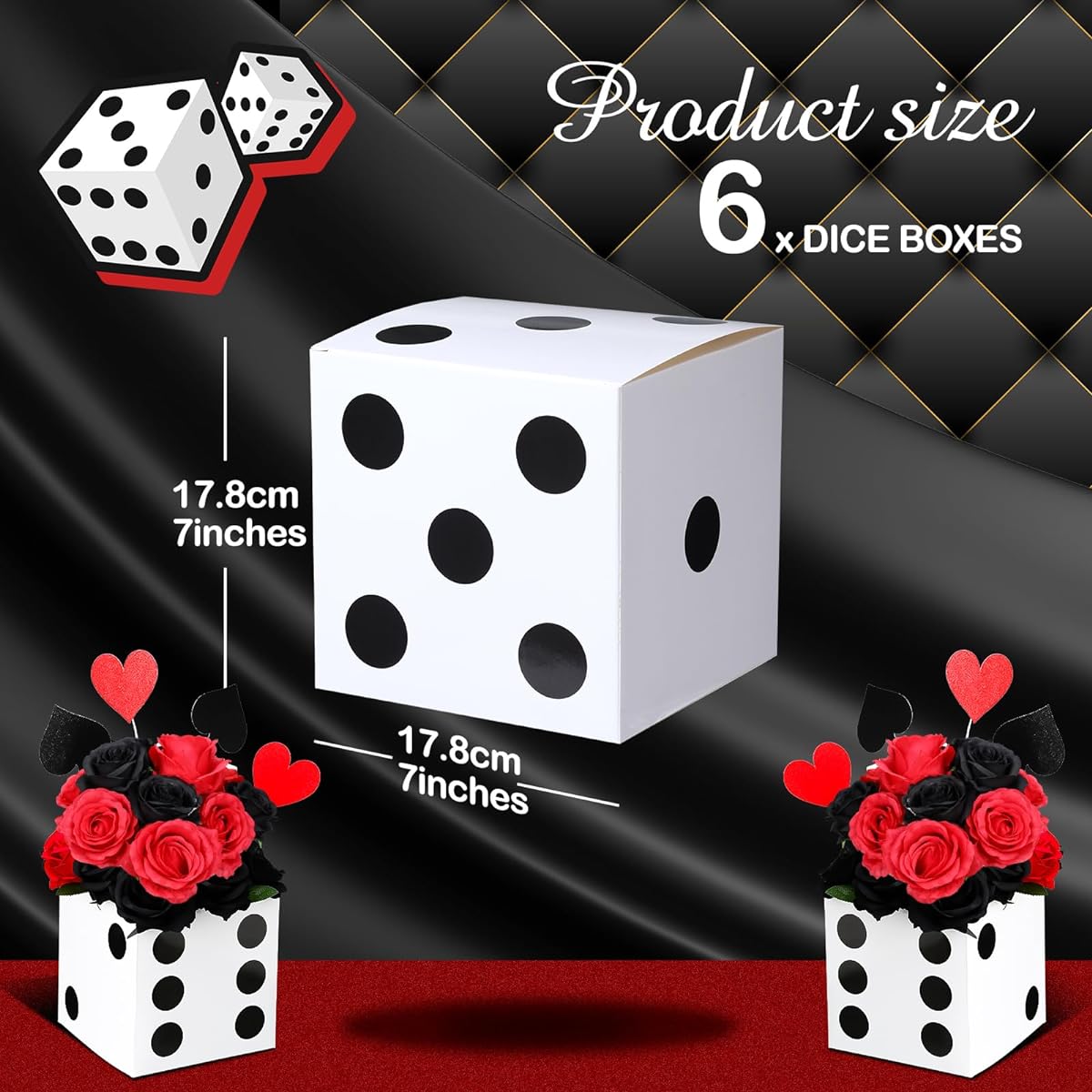 Jexine 15pcs Casino Themed Party Decoration Dice Favor Boxes 7x7x7 Inch Gable Boxes for Party Favors 3D Dice Decorative Dice Boxes for Centerpieces Casino Night Supplies (White)