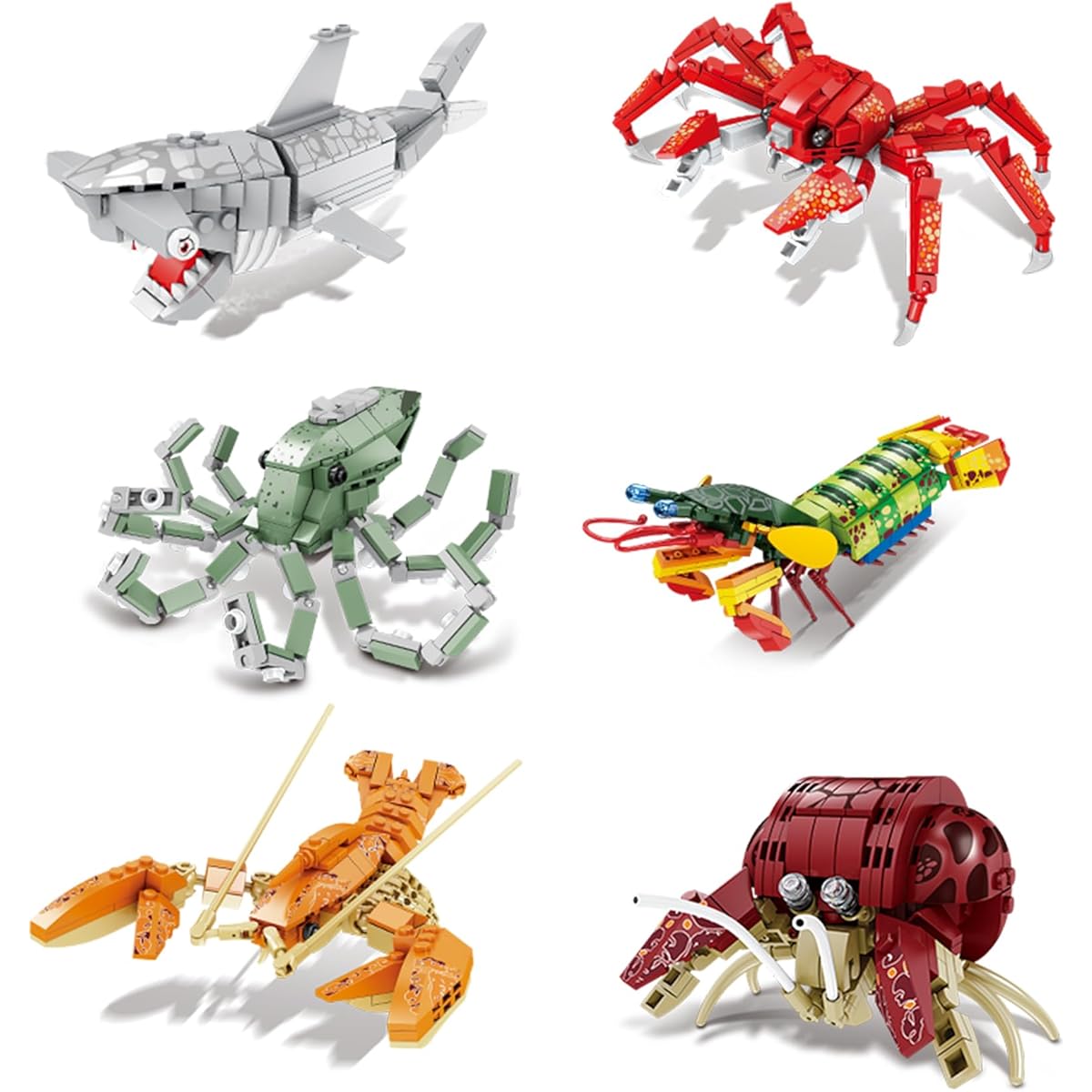 Oichy Animal Building Blocks Set, 6 Pack Sea Creatures Mini Building Blocks Toy Kit Creative Party Favors Kids Goodie Bag Stuffers for Birthday Halloween Christmas