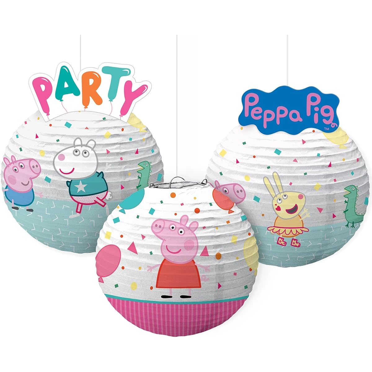 Peppa Pig Confetti Party Decor Lanterns - 9 1/2" x 12 1/2" | Assorted Designs | Pack of 3
