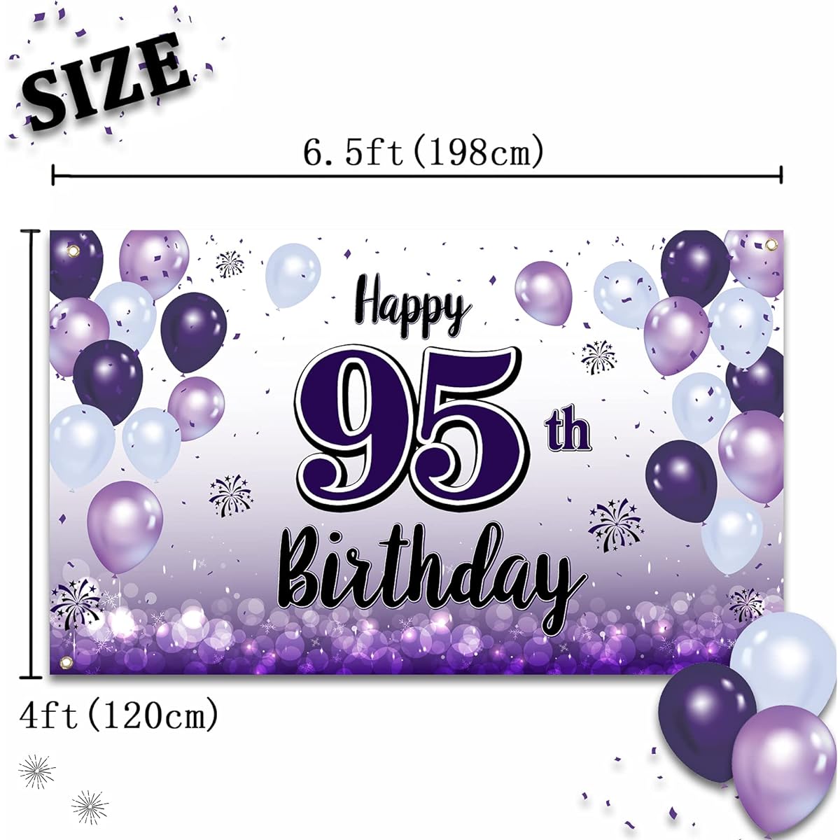 LASKYER Happy 95th Birthday Purple Large Banner - 95th Birthday Home Wall Photo Prop Backdrop 95th Birthday Party Decorations