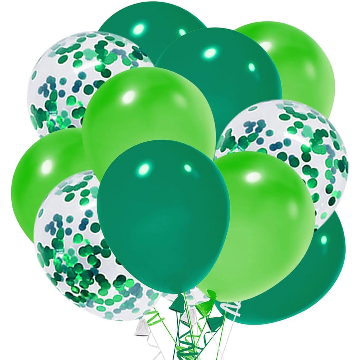 TKEJZu 60pcs 12inch Dark Green Balloons Fruit Green Balloons Green Confetti Balloons with Green Ribbon for Baby Shower Dinosaur Jungle Birthday Party Decoration Supplies