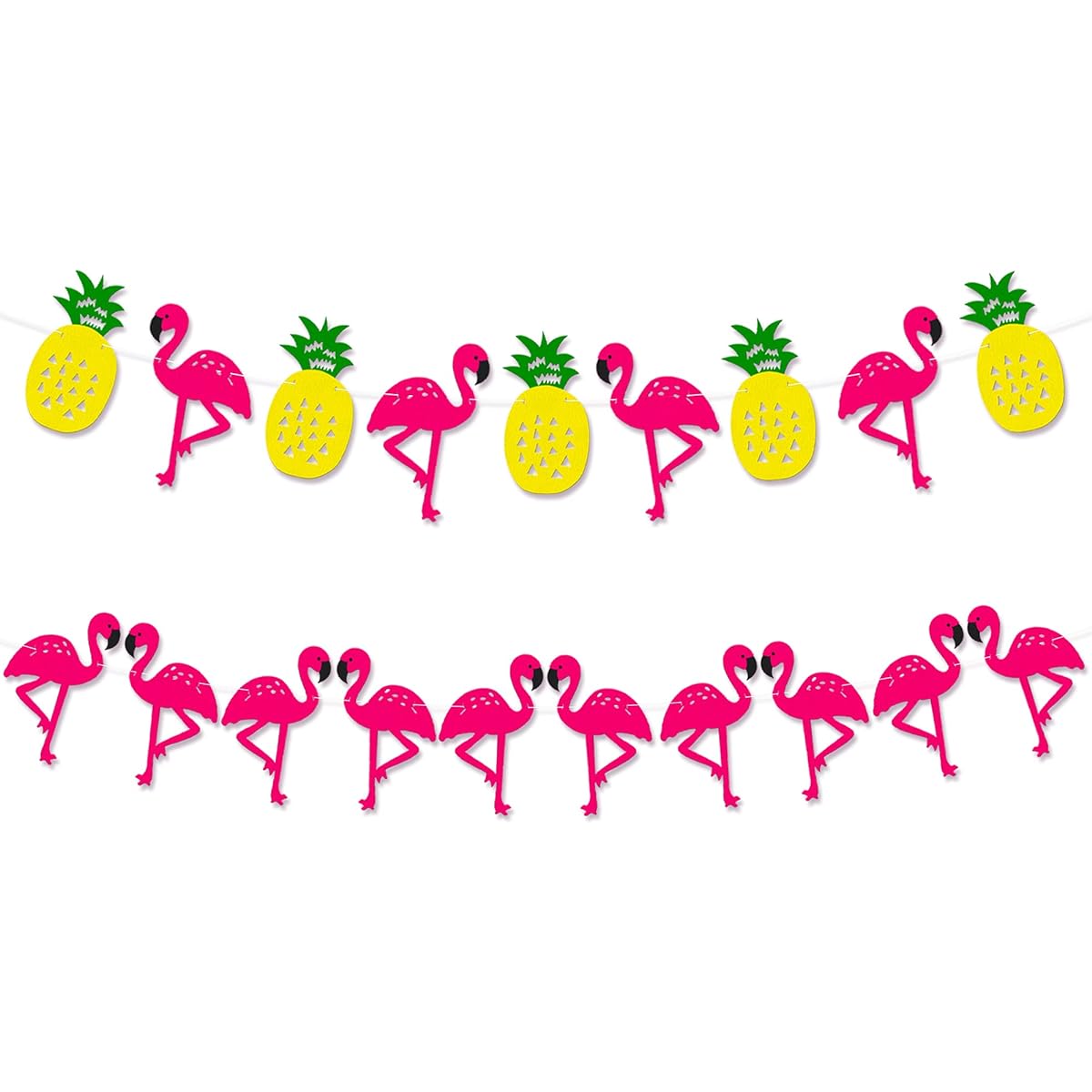 FLAMINGO and PINEAPPLE BANNER GARLAND - No DIY Required, 2 Pack Felt Banner Flamingo Party Supplies Pineapple Party Decor for Hawaiian Luau Party Supplies Beach Summer Tropical Party Theme