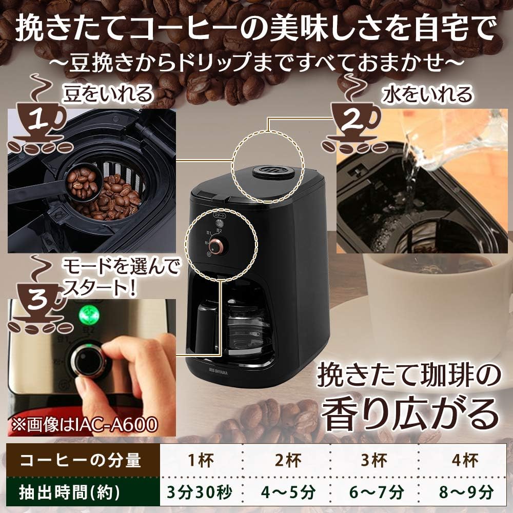 Iris Ohyama Coffee Maker Fully Automatic Mesh Filter Black BLIAC-A600-B