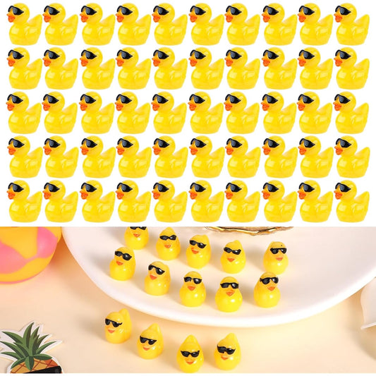 100pcs Mini Resin Ducks Cute Mini Resin Ducks with Sunglasses Little Yellow Ducks Miniature Ducks Miniature Garden Landscape Dollhouse Potted Plant Decoration