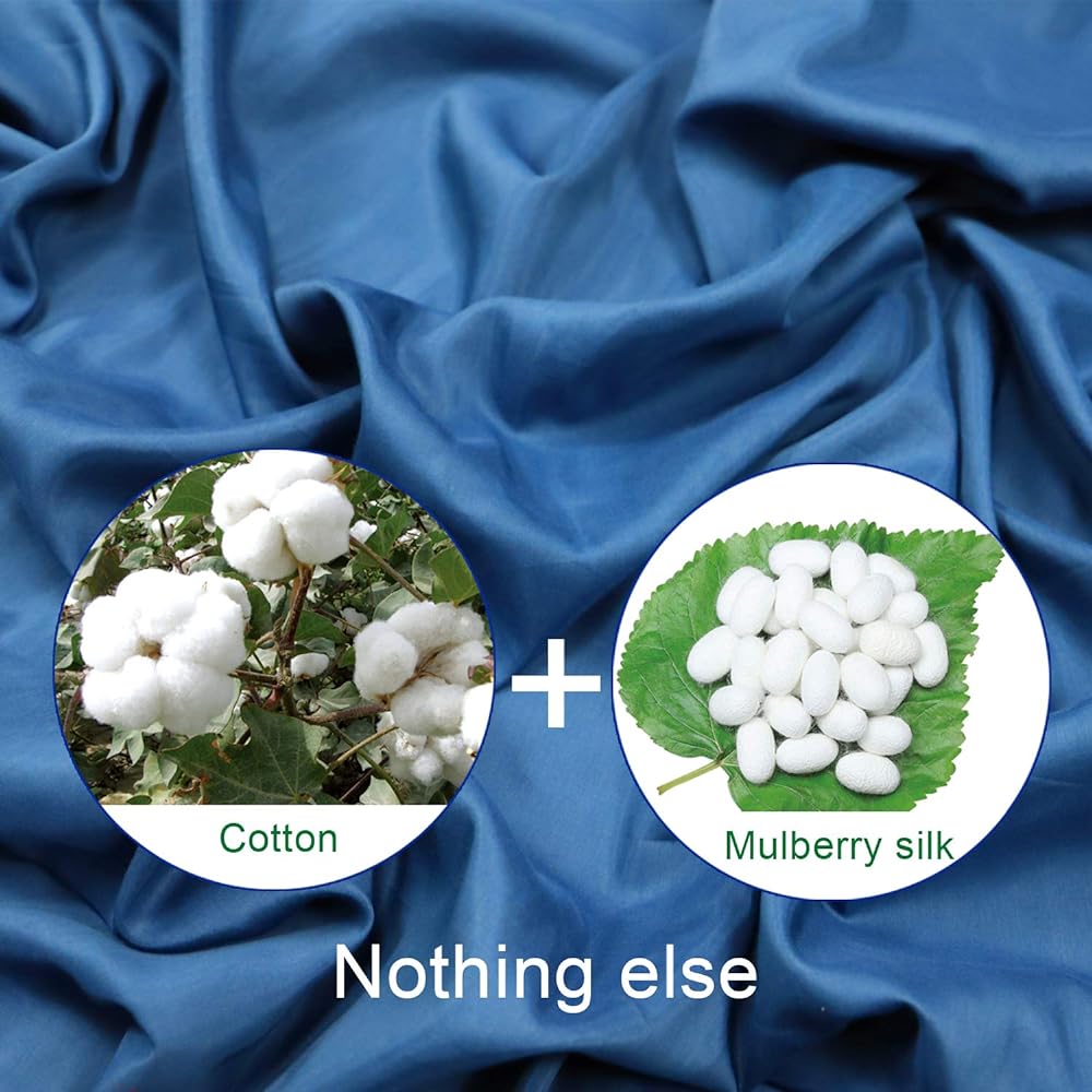 BROWINT silk/cotton travel sheet with double zipper, hotel specification (220cm x 110cm), extra wide sleep sack, lightweight sleeping bag liner for camping