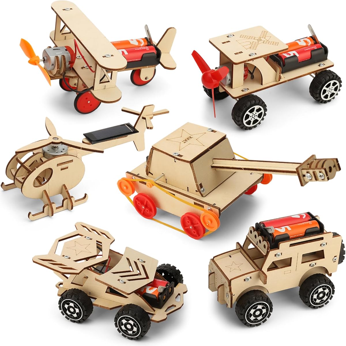 6 in 1 STEM Building Kit for Kids STEM Projects 8-12 Years Old 6-8 Years Old 3D Wooden Puzzle Model Car Woodworking Kit Woodcraft Building Toys for Boys Gifts for 6 7 8 9 10 11 12 Years Old