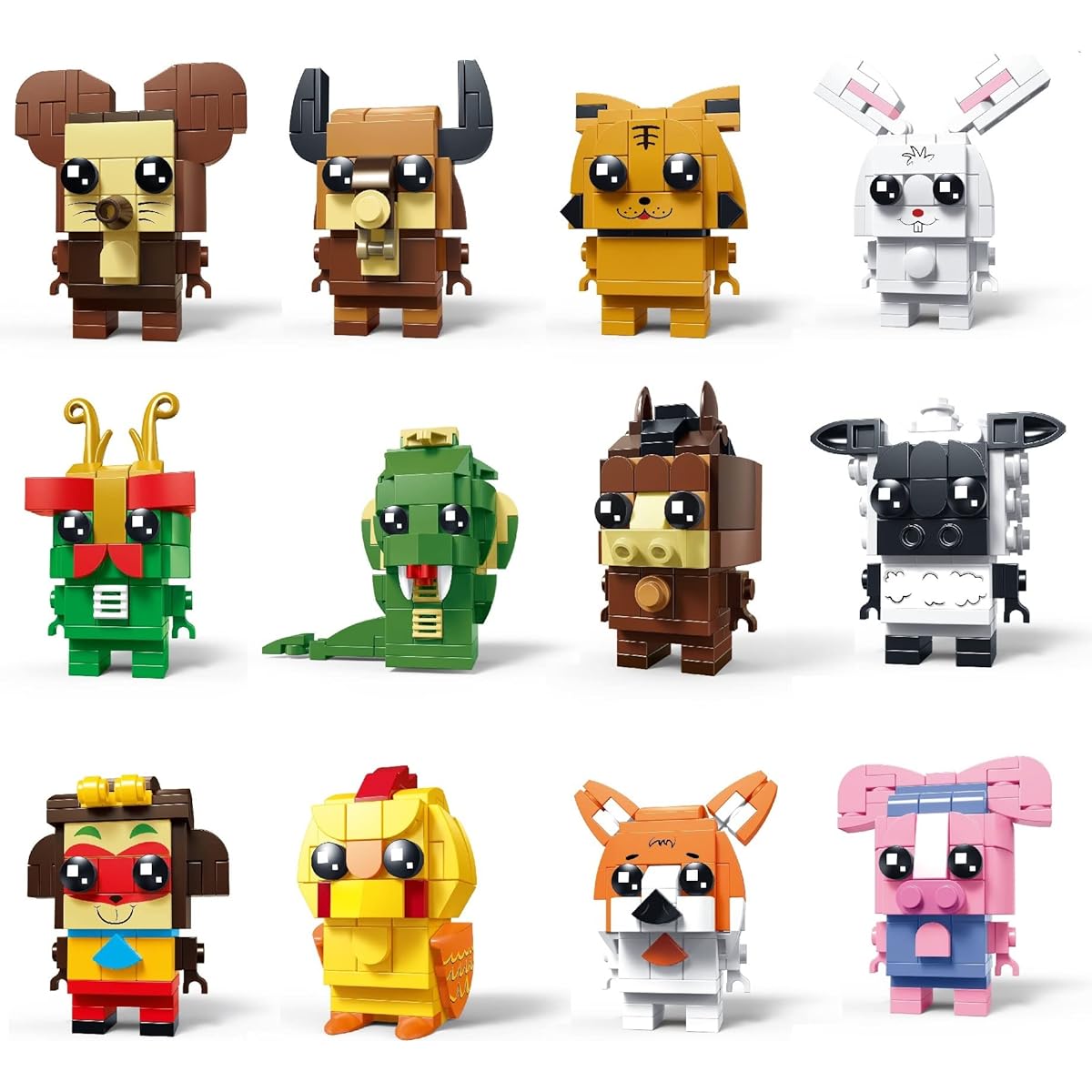 QPZ 12 Small Zodiac Animal Pets (832 Pieces) Building Blocks Set Compatible with Lego Party Favors Mini Goodie Bag Filler Pack