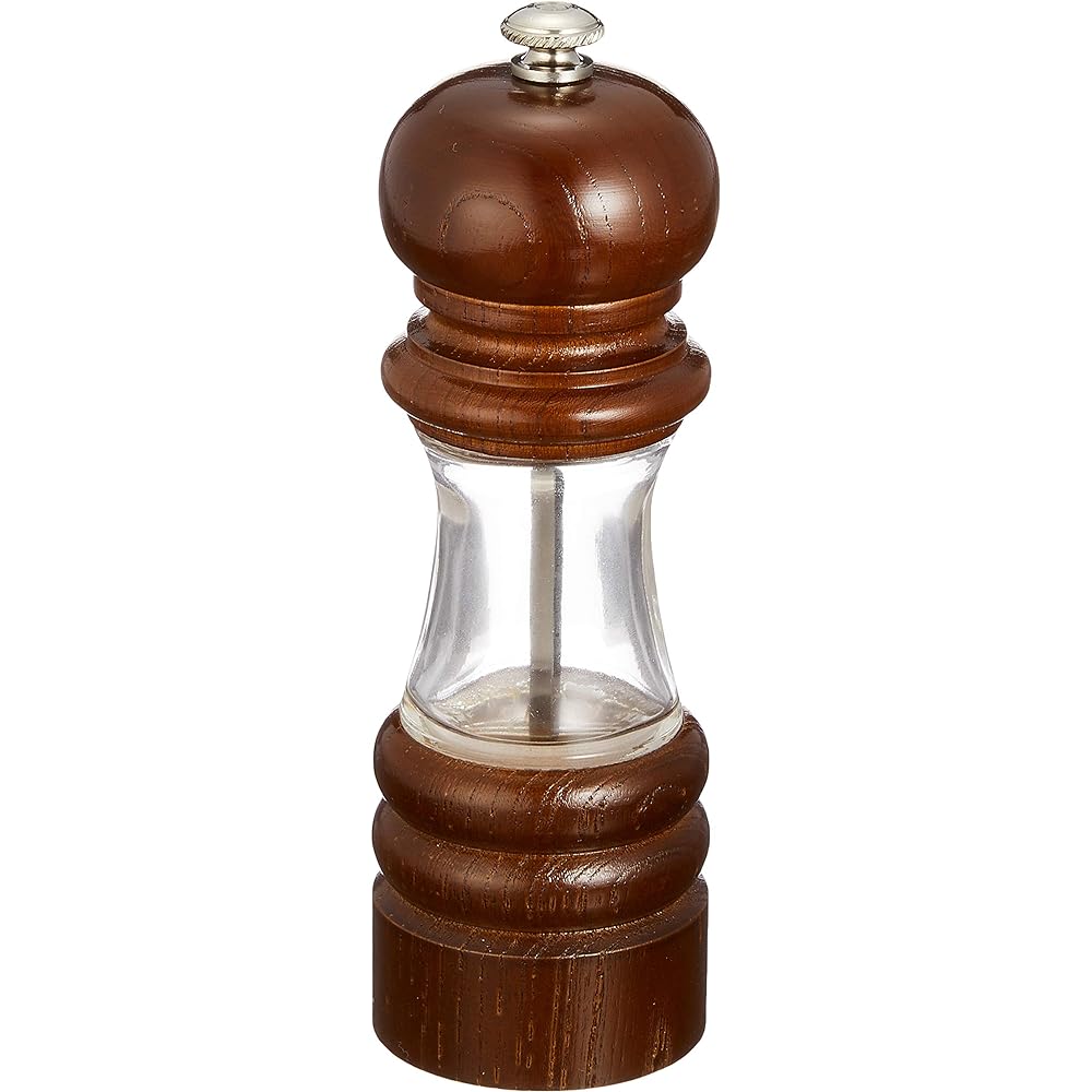 IKEDA Salt Mill Crystal Wood 4715 Body Crystal Glass & Keyaki / Metal Fittings 18-12 Stainless Steel / Knob Brass Japan PKL50