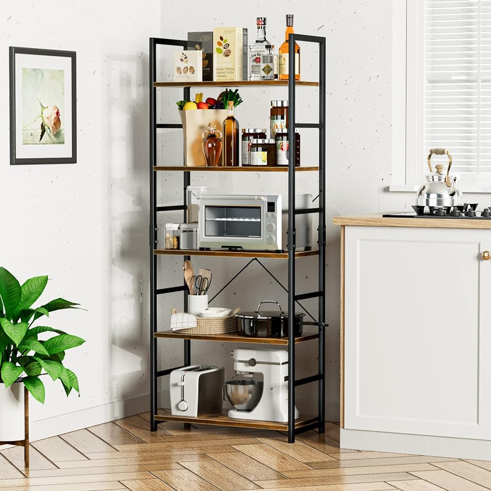 APPOLYN Open Shelf Rack, 5 Tier Bookshelf Free Rack Shelf, Multifunctional Storage Rack, Width 60 x Depth 30 x Height 158cm, Wooden Rack, Can Be Used in Sleeping Room, Living Room, Home Office, etc., Retro