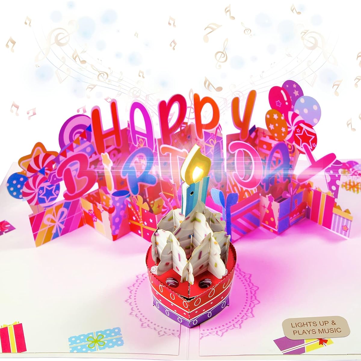 Pop Up Musical Birthday Card Funny Blow Out Candle 3D Happy Birthday Card Playing Happy Birthday Music Greetings E-Gift Card Birthday for Women Mom Wife Girlfriend Grandma Daughter Sister