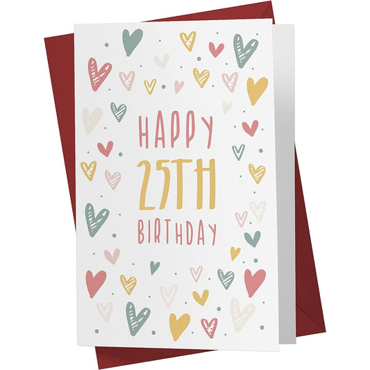 25th Birthday Card for Him and Her - 25th Anniversary Card Dad Mom - 25th Birthday Card Brother Sister Friend - 25th Birthday Card Man Woman - Cartoon - Heart Doodle