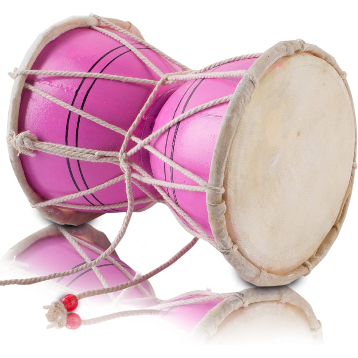 Handmade Wooden & Leather Classic Indian Ethnic Dumroo Hand Drum Set Percussion Decoration Collectible Showpiece Musical Instruments of the World (Pink)