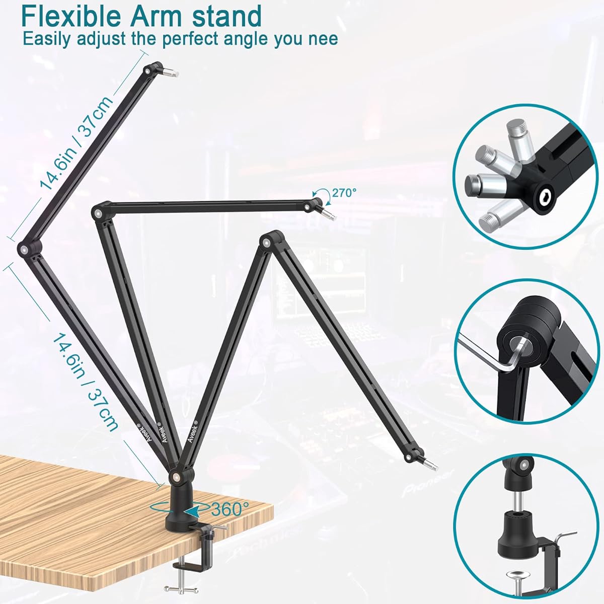 Aveek Boom Arm Microphone Stand, Adjustable Desktop Metal Microphone Arm for HyperX QuadCast/Blue Yeti/Shure SM7B/Rode NT1, Rotatable Scissor Mic Arm Stand for Gaming Streaming Podcasting YouTube