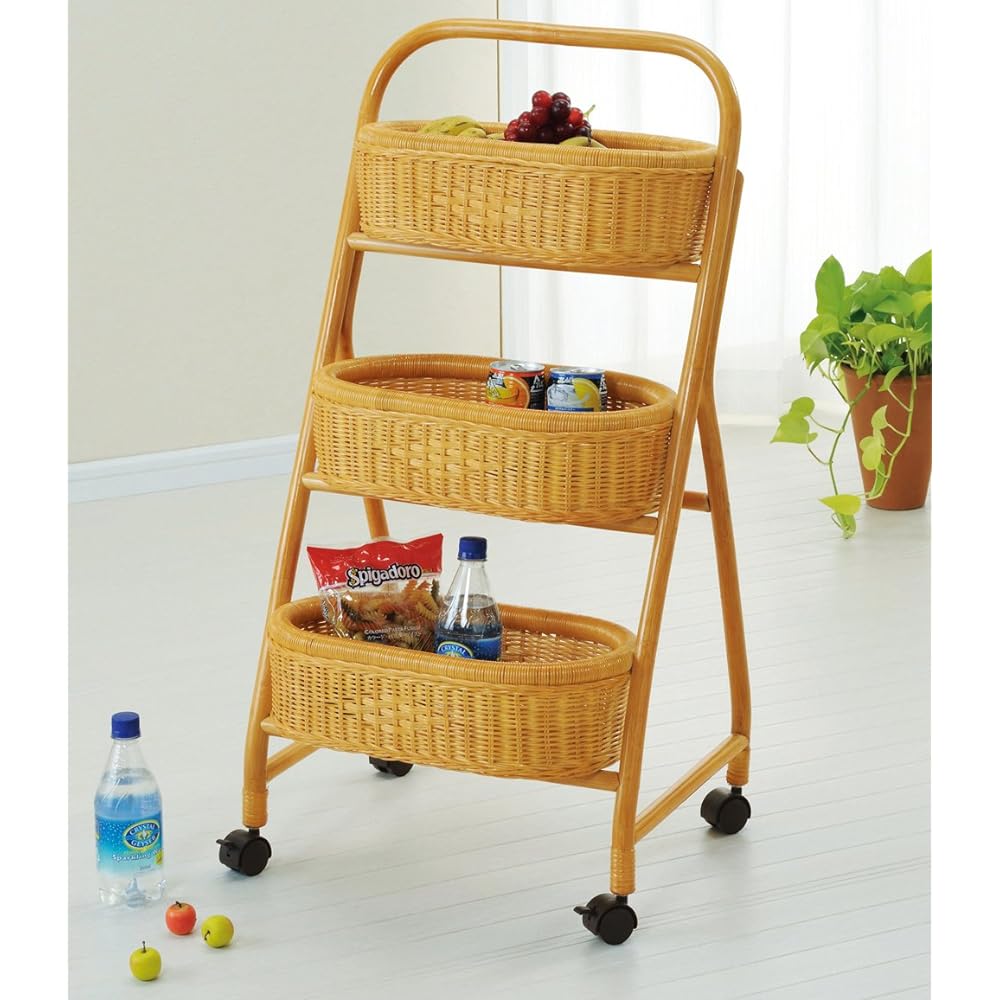 Imaeda Shoten Rattan Basket Rack with Casters R-269
