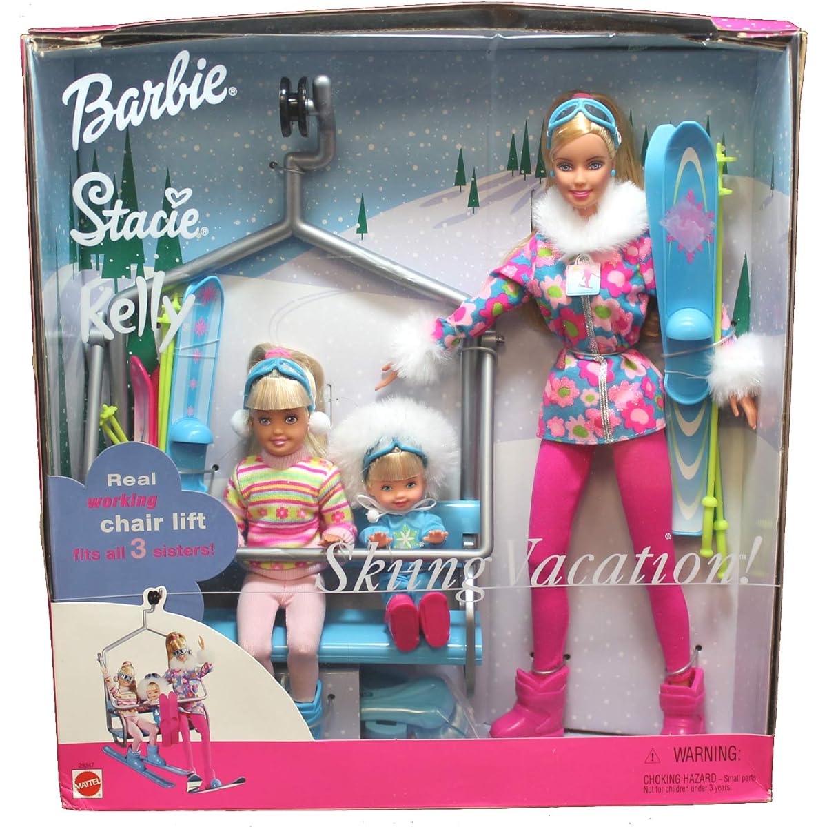 Barbie Stacie Kelly Skiing Vacation Doll Set w Working Chair Lift (2000)