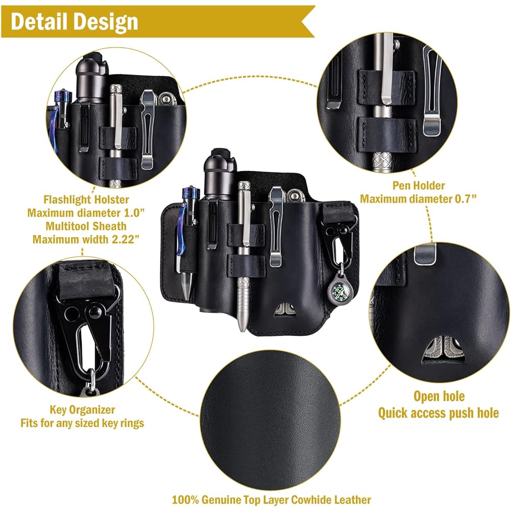 VIPERADE PJ35 Multi-Tool Sheath (for Belt), Leather EDC Pocket Organizer (for Men), EDC Leather Sheath, EDC Belt Organizer