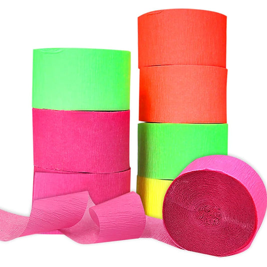 800ft 1.6" Wide 100ft Long Streamer Decorations Neon Crepe Paper UV Reactive Party Streamers Backdrop Decorations Neon Paper Streamers Glow Party Supplies