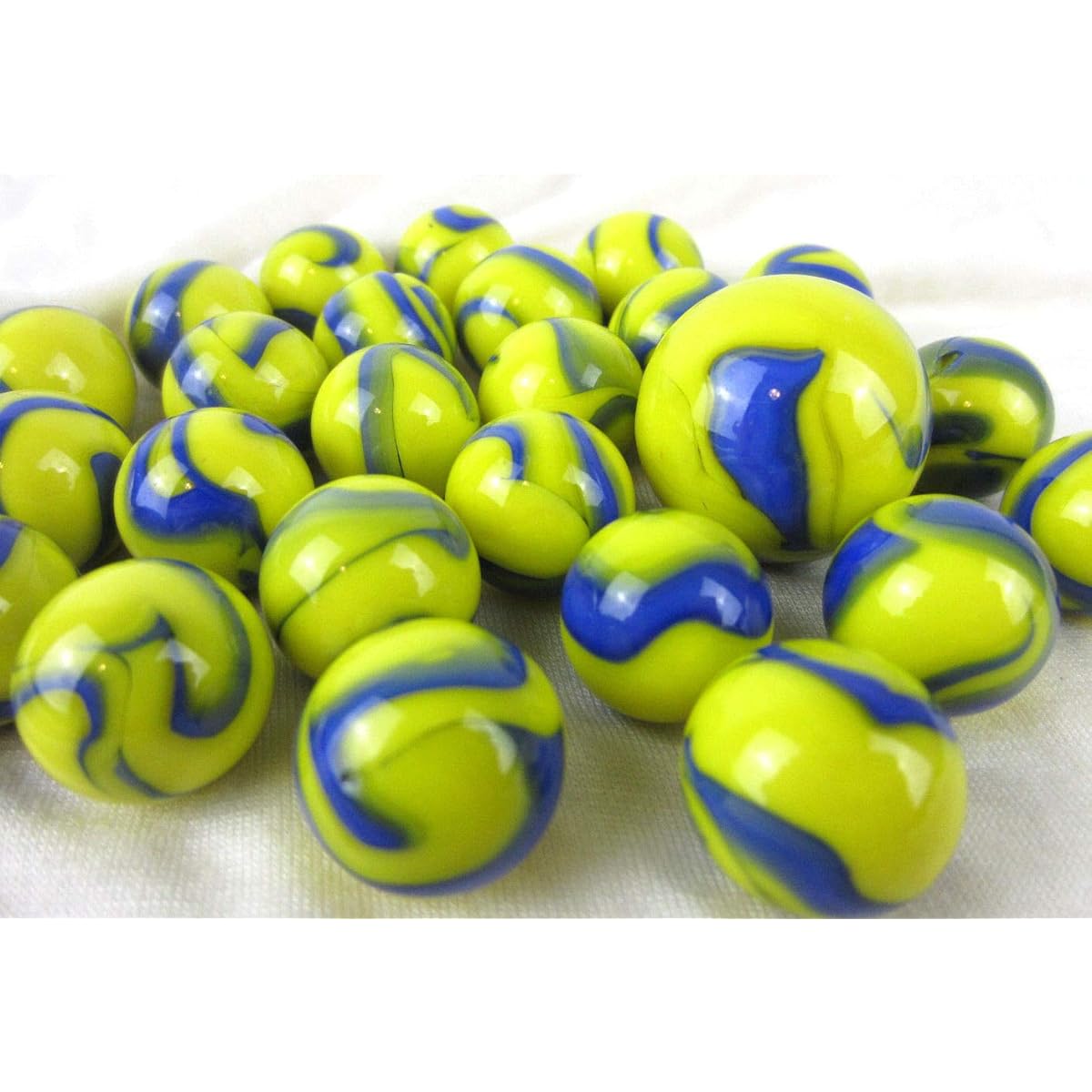 Big Game Toys~ Glass Marbles Dolly Yellow/Blue Swirl Classic Style Game Pack (24 Player, 1 Shooter) Decor/Vase Filler/Aquarium