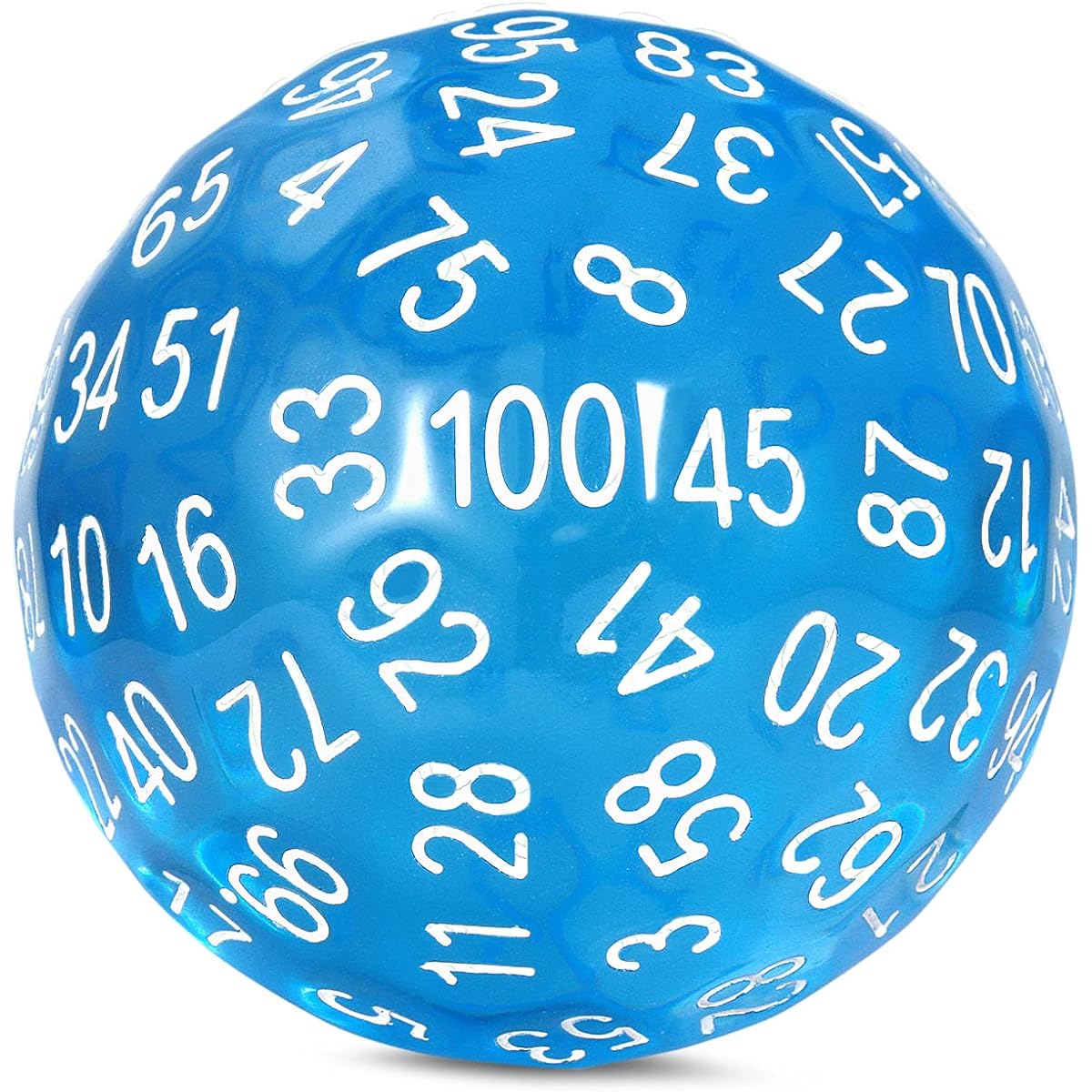 DNDND D100 Dice Blue 100 Sided Dice Set with Organza Pouch for Dungeons & Dragons DND (Translucent Blue and White Numbers)