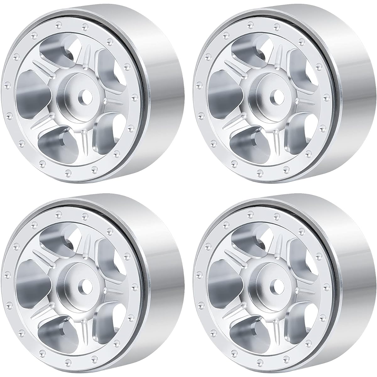 SWX 1.0" RC Beadlock Wheel Rims 4pcs 1/24 RC Crawler Car Axle SCX24 AXI90081 AXI00001 AXI0002 Deadbolt Upgrade Parts (Silver)