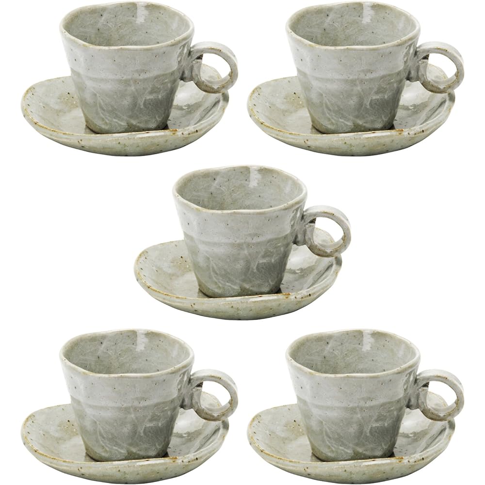 Mino ware coffee bowl and plate set of 5, black brush sink 801-25-41E(5)
