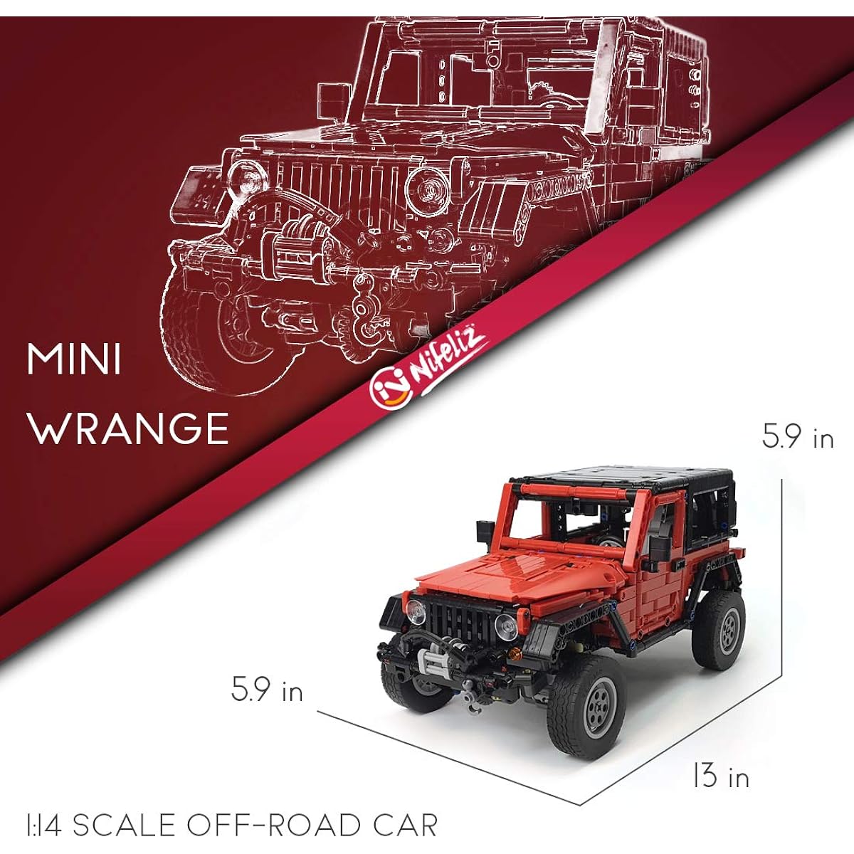Nifeliz Mini Off-Road Car Wedge MOC Technic Building Blocks Engineering Toys Adult Collectible Model Car Kits for Building 1:14 Scale Truck Models (1287 Pieces)