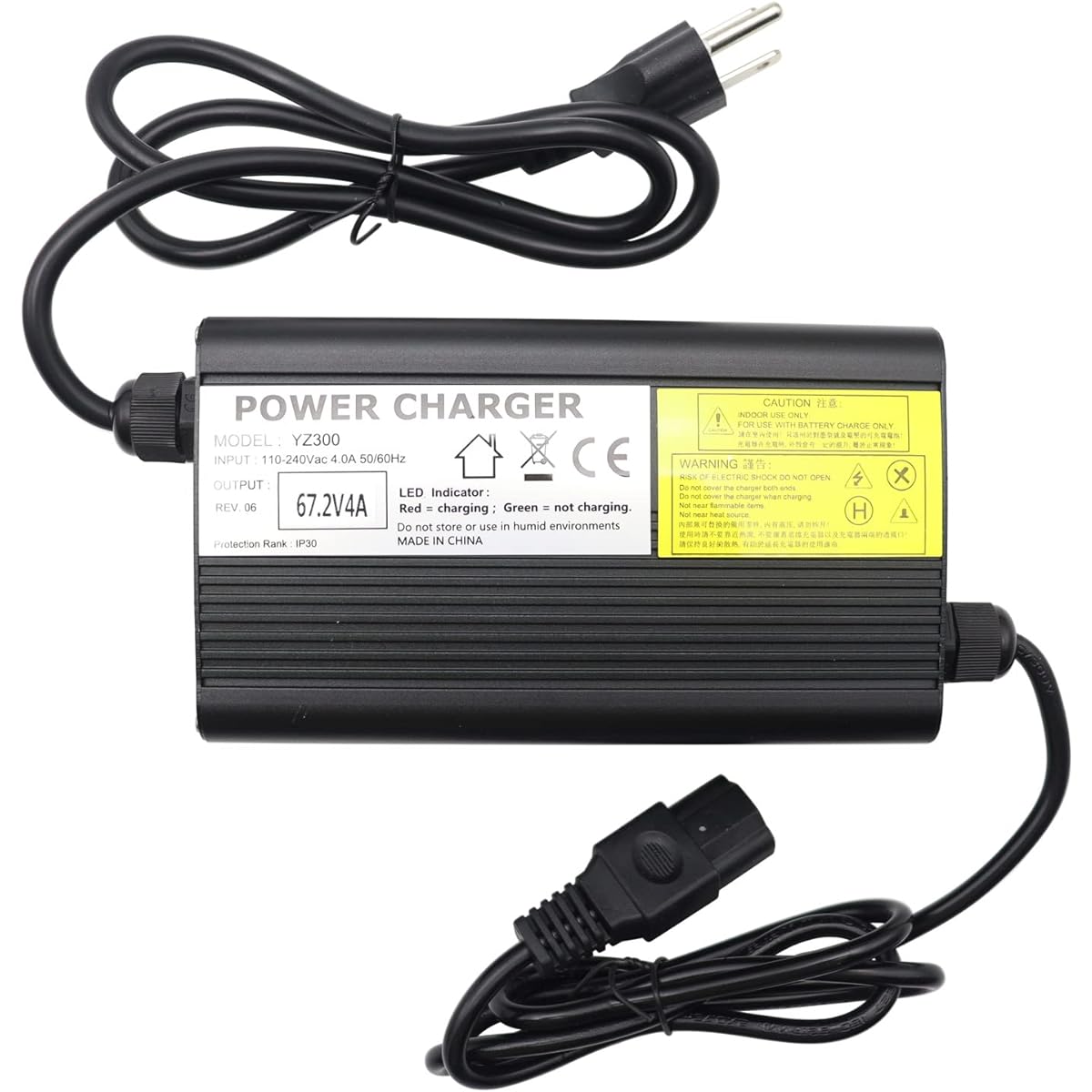 67.2V 4A / 60V 4A Lithium Battery Charger AC Adapter Power Supply for 16S 60V Lithium Li-ion Battery Pack with 3-Hole Plug