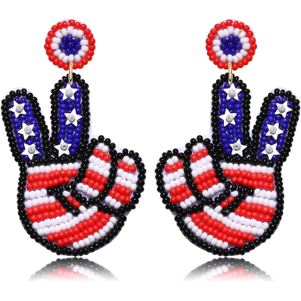 Boderier 4th of July Earrings Beaded American Flag Drop Dangle Earrings Heart Star Anniversary Independence Day Holiday Patriotic Jewelry