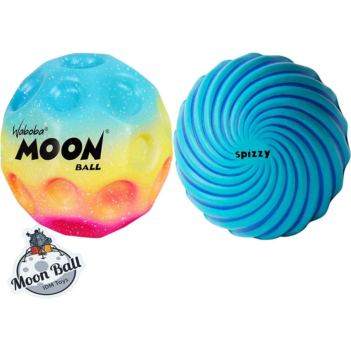 Waboba Gradient Rainbow Moon Ball + | Waboba Spizzy Hyper Bounce Ball with Bonus IDM Moon Sticker