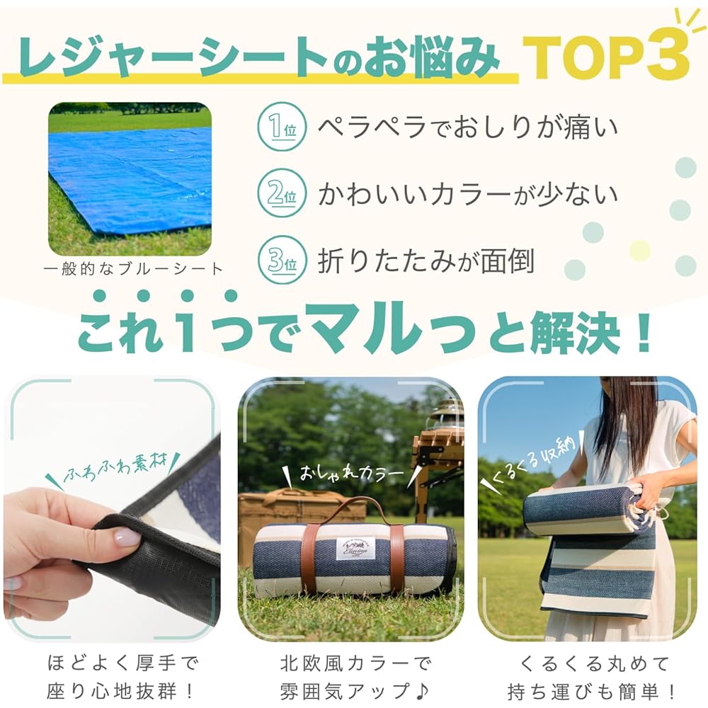 Eluvina Leisure Sheet Picnic Sheet Thick Waterproof Large 150 x 200cm Foldable for Outdoor Use (Stripe)