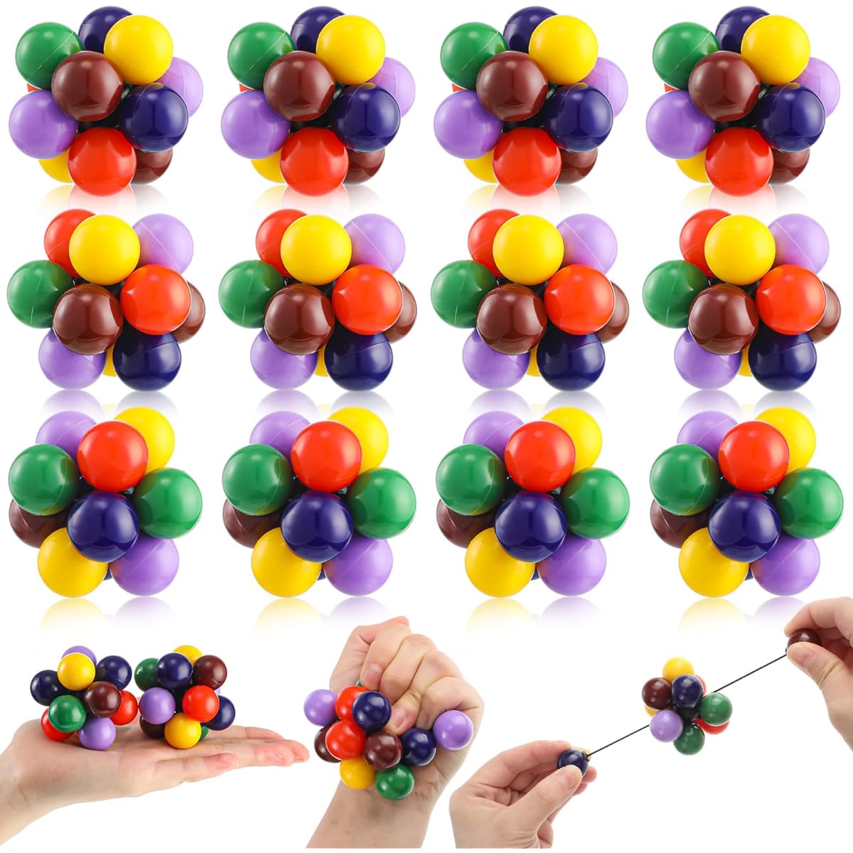 Jenaai 12PCS Atomic Fidget Balls Mini Autism Sensory Toys Colorful Fidget Toys Indivisible Autism Toys Stress Relief Quiet Toys for Teens Boys Girls Parties Favors