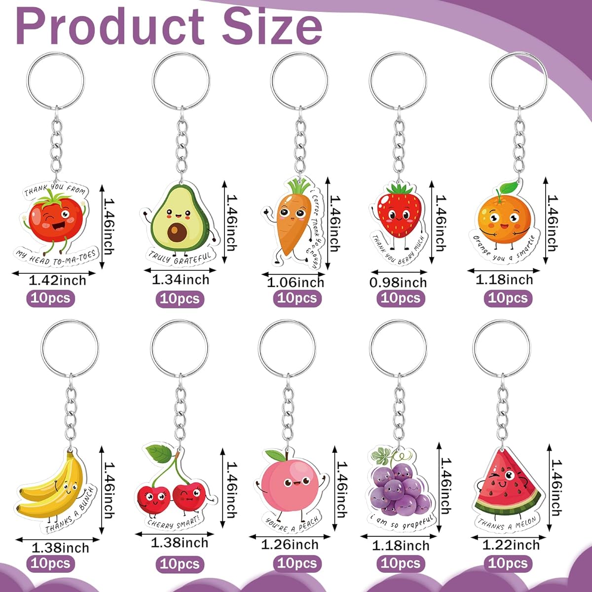 Huquary 100 Pieces Teacher Keychain Acrylic Fruit Keychain Gift Bulk Gift Inspiration Bulk Colleague Appreciation Gift Teacher/Student Appreciation Gift