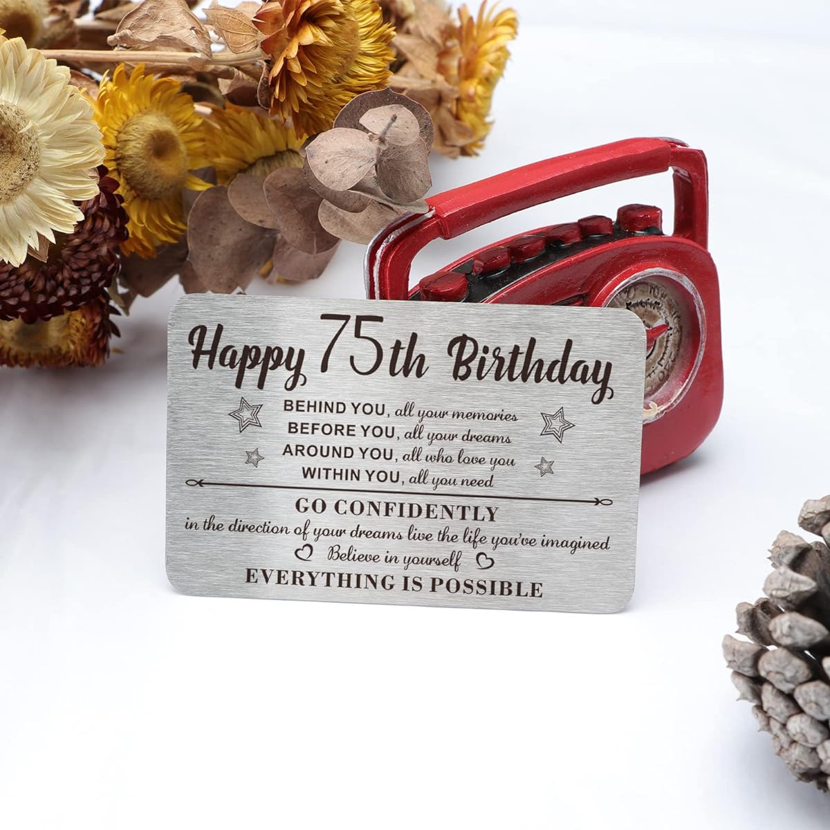Qordyum 75th Birthday Card Gifts for Women and Men, Happy 75th Birthday for Women and Men, Gift Ideas, Engraved Wallet Card, Birthday Gifts for 75 Years Old, Grandma and Grandpa