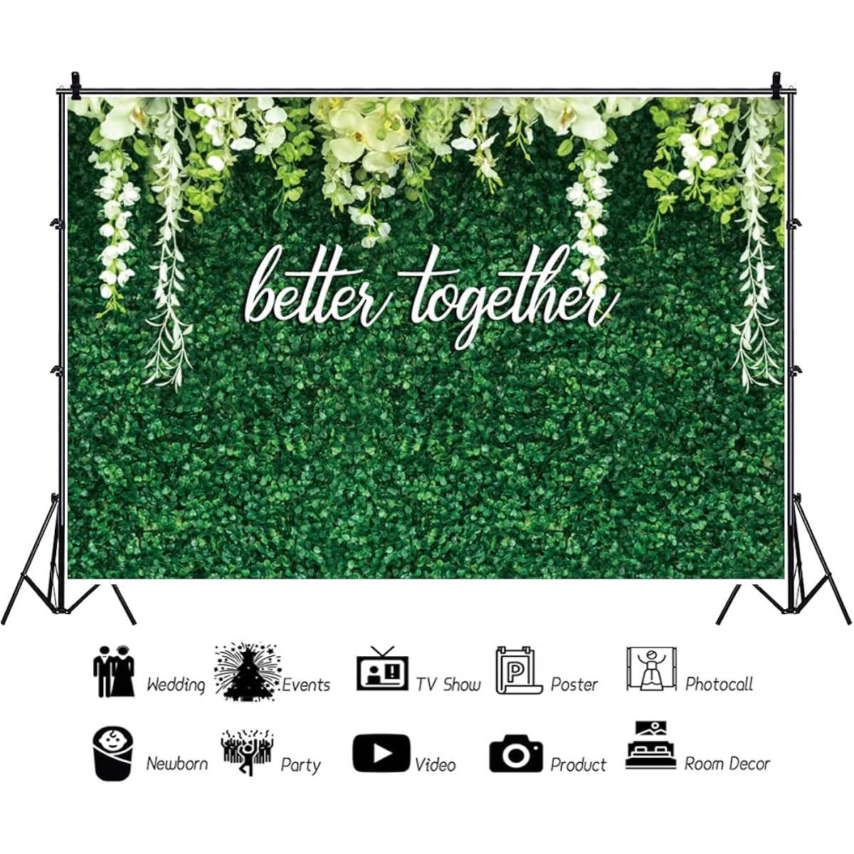 Leyiyi 10x7ft Better Together Backdrop Wedding Party Green White Floral Banner Bridal Shower Couples Party Supplies Green Leaves Wall Background Decoration Photo Booth Studio Props Gift Banner