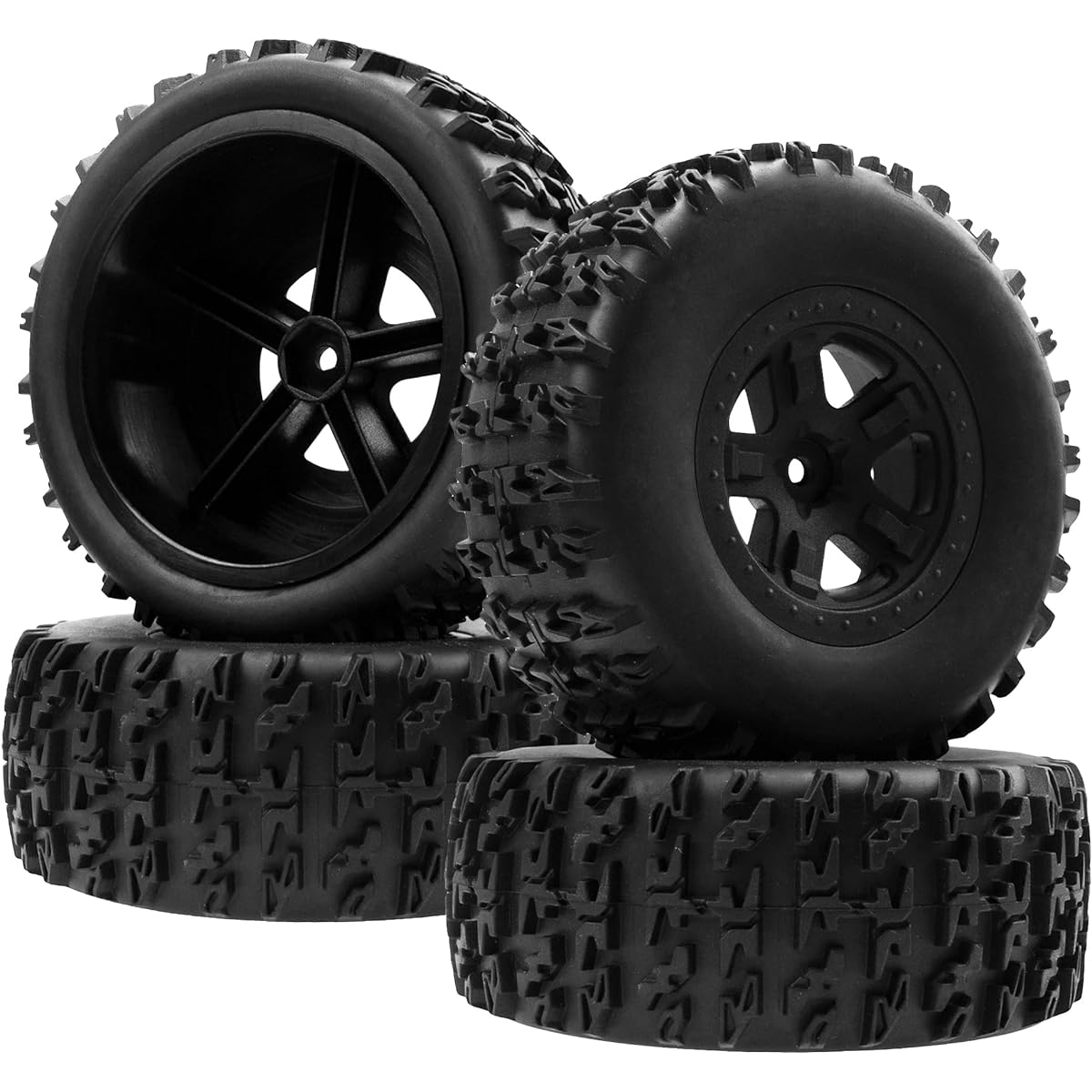HIRCQOO RC Short Course Truck Wheels & Tires with Foam Inserts OD110mm Compatible with Losi Tenacity Traxxas Slash Arrma HPI Redcat Blackout 1/10 RC Short Course 5 Spokes Pack of 4