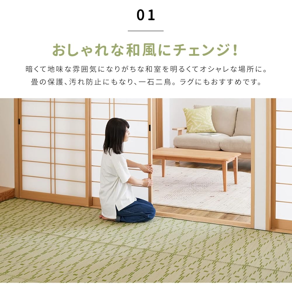 Hagiwara Rug, PP pattern overlay, flower mat, green, 8 tatami mats, rush style, washable "willow" (approx. 348 x 352 cm) 81947580
