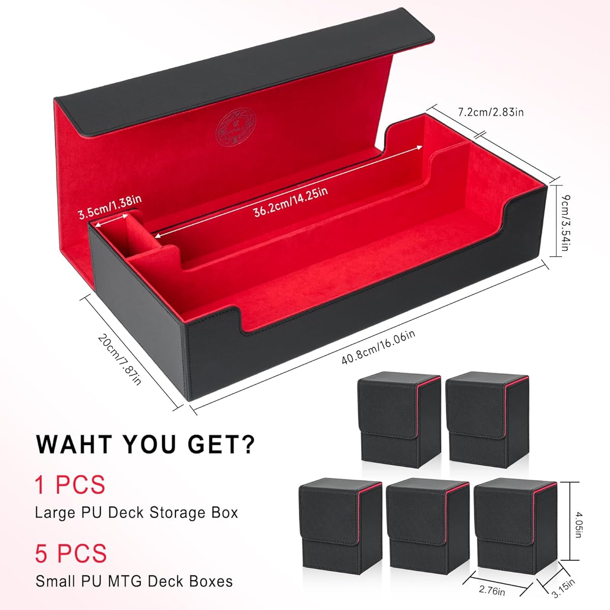 LEFOR Z Card Deck Box Set X-Large Premium Card Game Deck Storage Box with 5 Small Card Deck Cases Compatible with MTG/TCG/Yugioh/Magic/Commander (Black & Red)