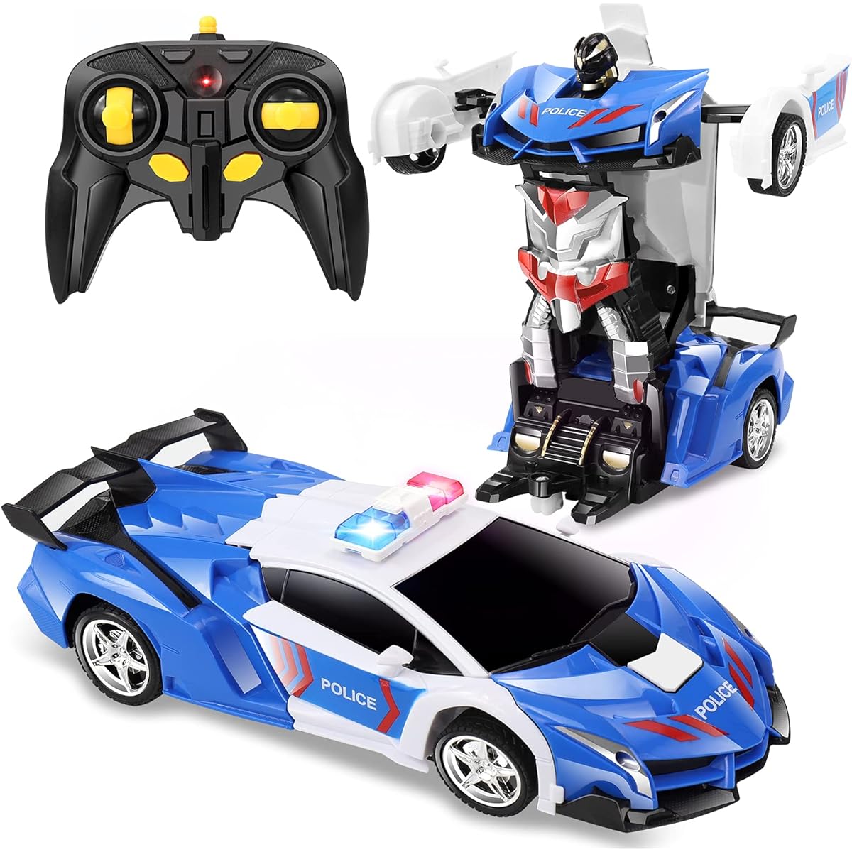 Febyhim Remote Control Car Transforming Robot RC Car One Button Transformation 360 Degree Rotation Drifting 1:18 Scale Police Car Perfect Christmas or Birthday Gift for Boys/Girls Ages 5+